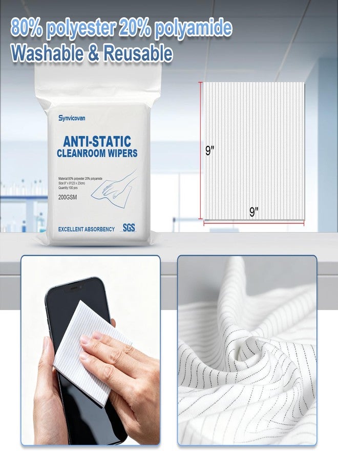 Synvicovan Anti-Static Microfiber Wipes 9"x9"(100 Pcs,Class 100, 200GSM) Lint Free Cloths Reusable Special ESD protection design is suitable for protecting sensitive electronic components and tools - Image 3